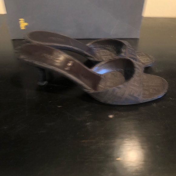 FENDI FF MULES SIZE-7.5 BROWN with BLACK FF Box and Dustbag included PREOWNED - Picture 5 of 9